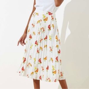 LOFT white floral midi pleated skirt size 10